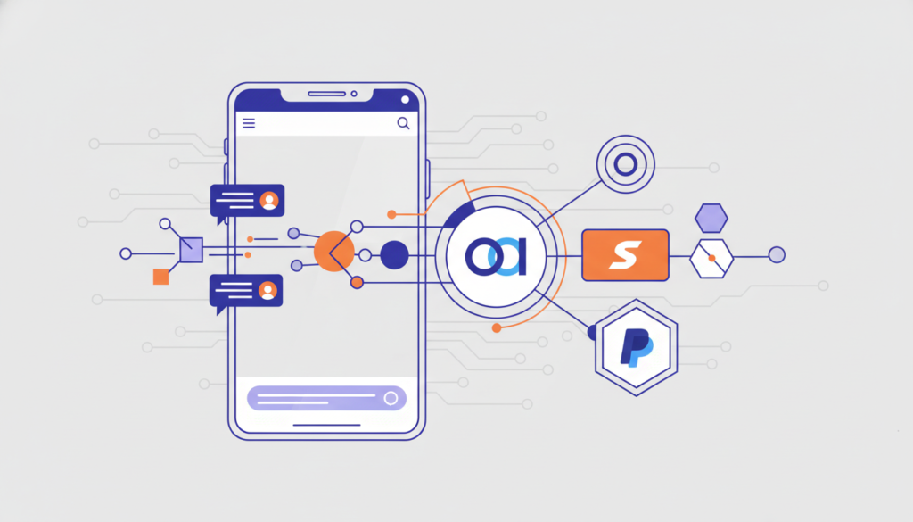 Smartphone displaying conversational AI payments interface with OpenAI and Stripe integration