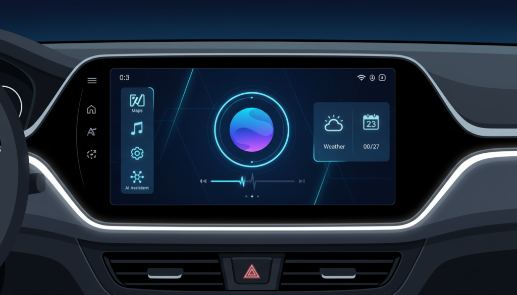 Android Auto 16 features Android Auto 16 features displaying new media player interface on car dashboard
